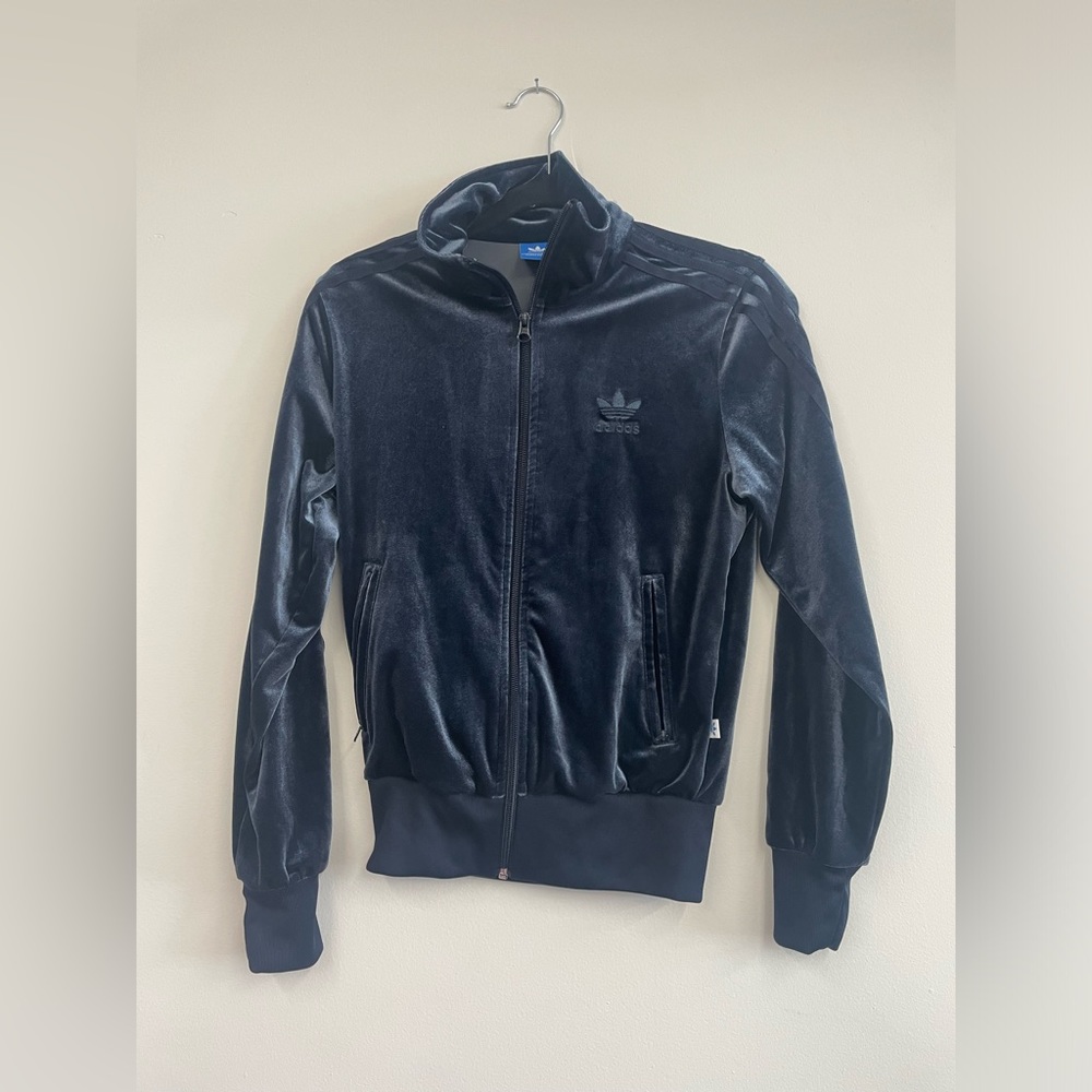 Adidas Blue Velour Zip Up Sweater